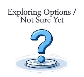 Blue question mark icon with Exploring Options / Not Sure Yet text.