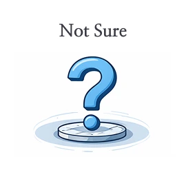 Blue question mark icon on a platform indicating an undecided option.